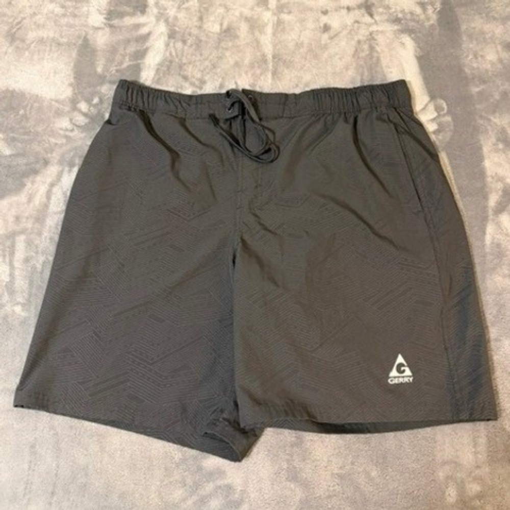 Gerry Swim Shorts Men XL Gray Geometric Pattern Stretch Boardshorts Drawstring